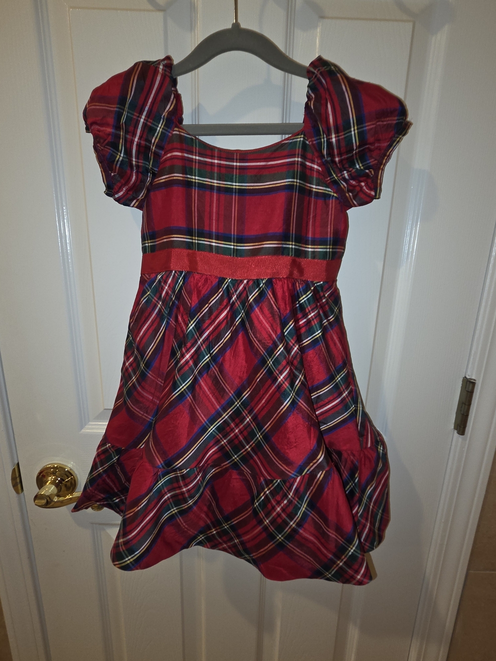 Janie and Jack Red Plaid Puff-Sleeve Holiday Dress